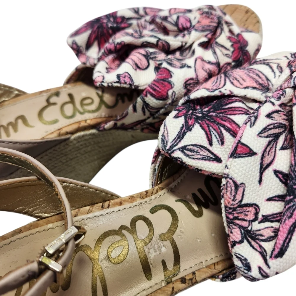 Sam Edelman Aubrey Pink Multi Floral Wedge Sandal Size 7.5 Cottagecore Garden